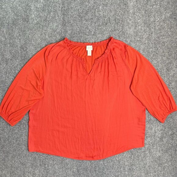Chico's Tops - Chicos Top Size 3 Womens XL Orange 3/4 Sleeve Lightweight Knit Peasant Blouse